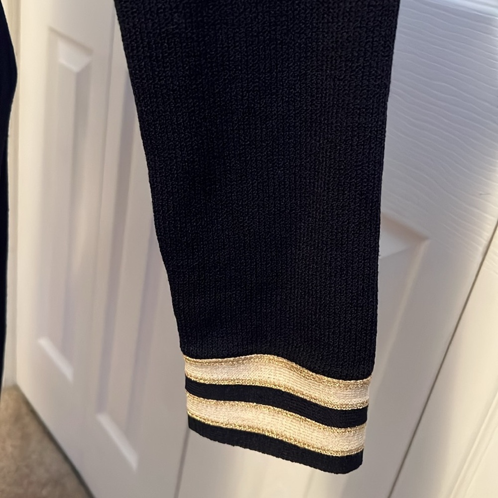 Vintage St. John Collection Navy Blue Long Knit Jacket with Gold Buttons Size 6 - Picture 6 of 16